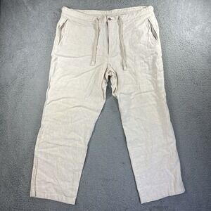 Tasso Elba Pants Mens 40x30 Beige 100% Linen Beach Lounge Spa Island Drawstring